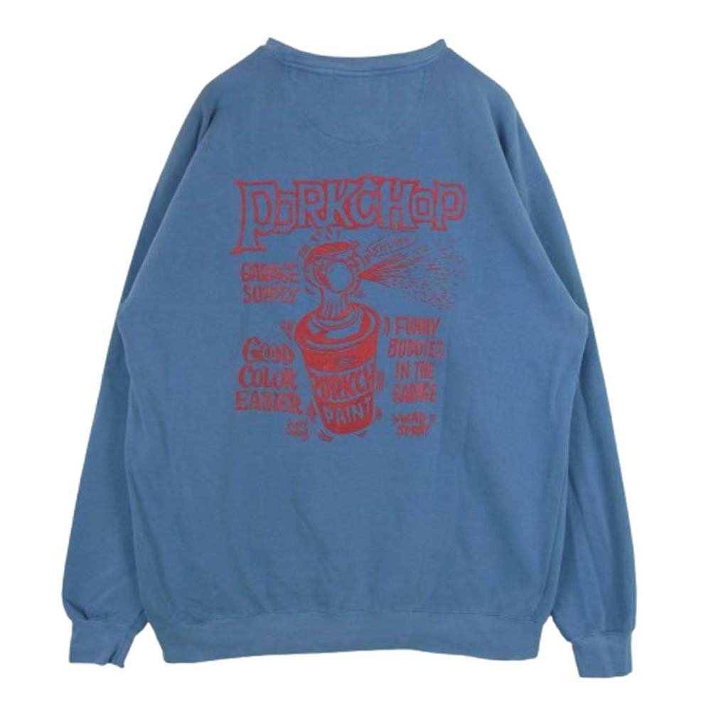 PORKCHOP ポークチョップ ロゴ バックプリント クルーネック スウェット トレーナー ブルー系 L【中古】