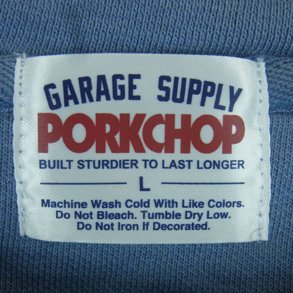 PORKCHOP ポークチョップ ロゴ バックプリント クルーネック スウェット トレーナー ブルー系 L【中古】
