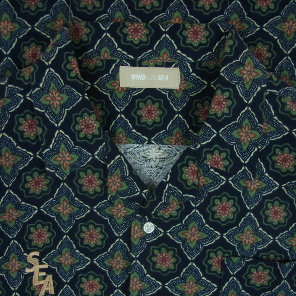 WIND AND SEA ウィンダンシー WDS-SH-07 pattern open collar shirt パターン オープン カラー 半袖 シャツ ネイビー系 グリーン系 M【中古】