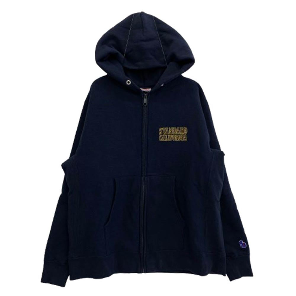 STANDARD CALIFORNIA スタンダードカリフォルニア ワンポイント シールド ロゴ スウェット フーディー ジップ アップ パーカー ダークネイビー系 M【中古】