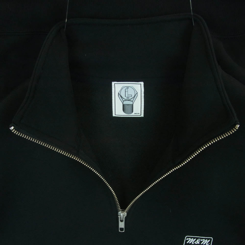 エムアンドエム ZIP UP SWEAT ロゴ刺繍 ハーフジップ スウェット トレーナー ブラック系 L【中古】