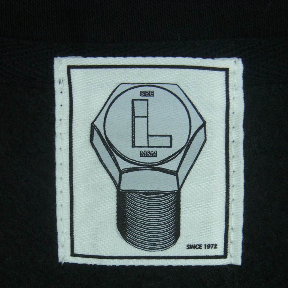 エムアンドエム ZIP UP SWEAT ロゴ刺繍 ハーフジップ スウェット トレーナー ブラック系 L【中古】
