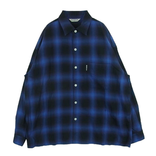 COOTIE クーティー Ombre Check L/S Shirt オンブレ チェック 長袖 シャツ コットン 日本製 ブルー系 S【中古】
