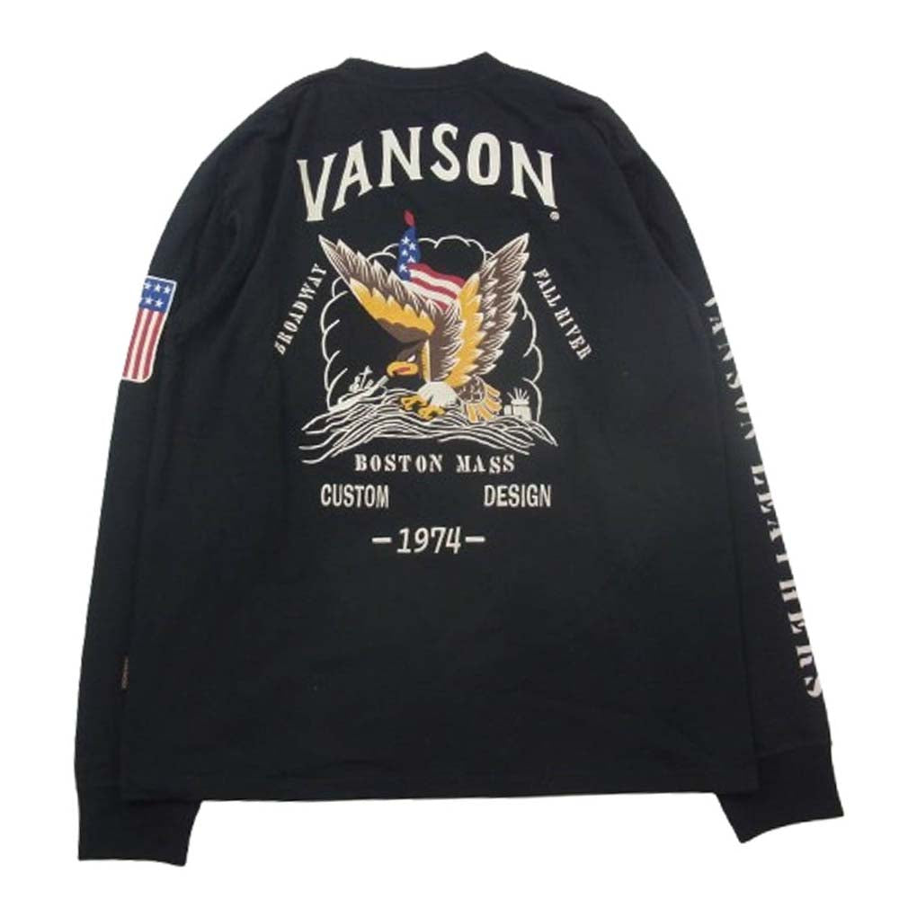VANSON バンソン 刺繍 天竺 ロングスリーブ カットソー ブラック系 XL【極上美品】【中古】