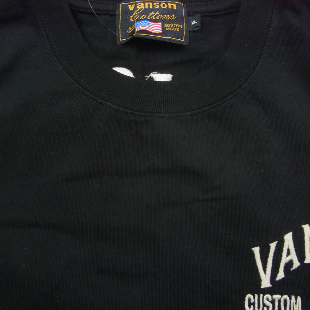 VANSON バンソン 刺繍 天竺 ロングスリーブ カットソー ブラック系 XL【極上美品】【中古】