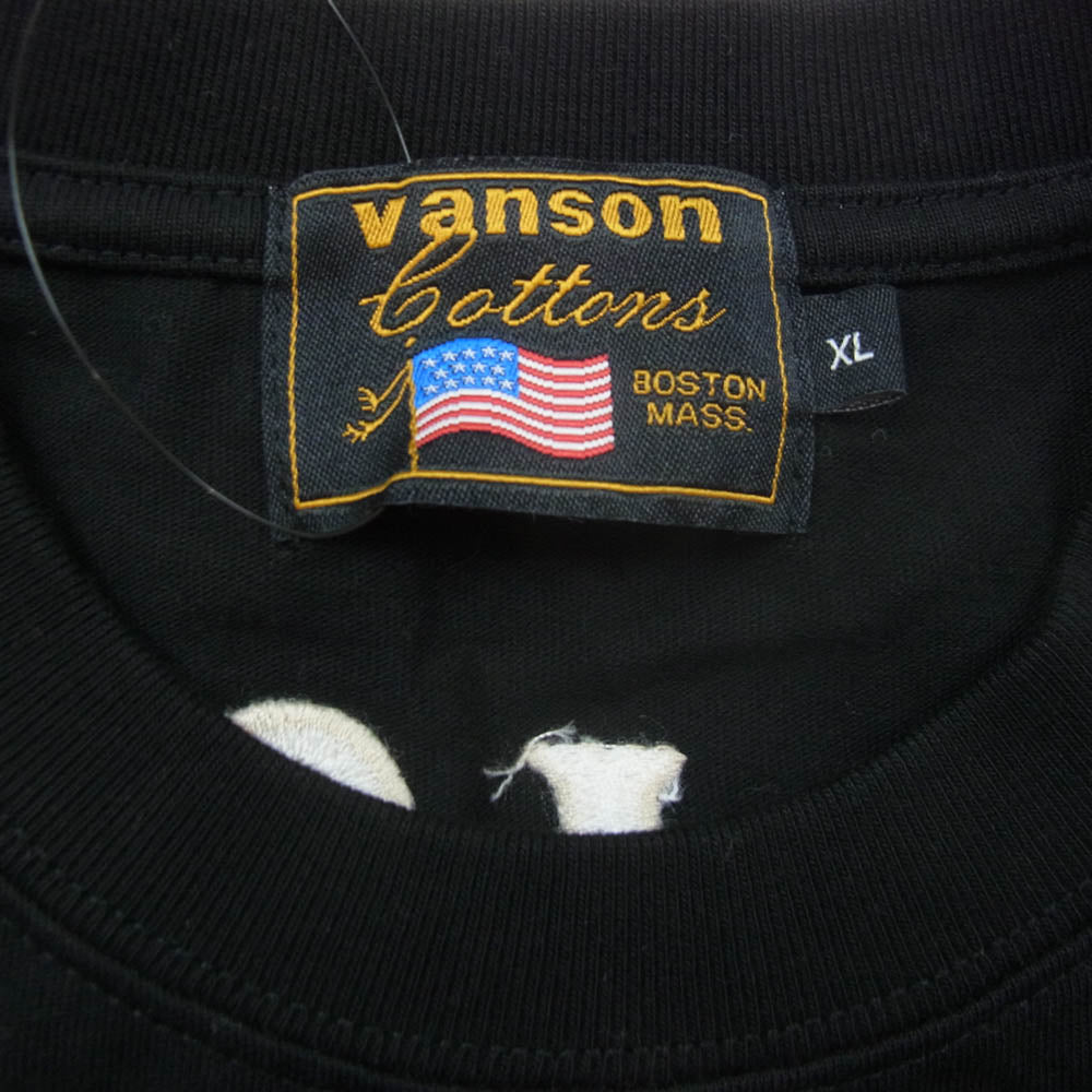 VANSON バンソン 刺繍 天竺 ロングスリーブ カットソー ブラック系 XL【極上美品】【中古】