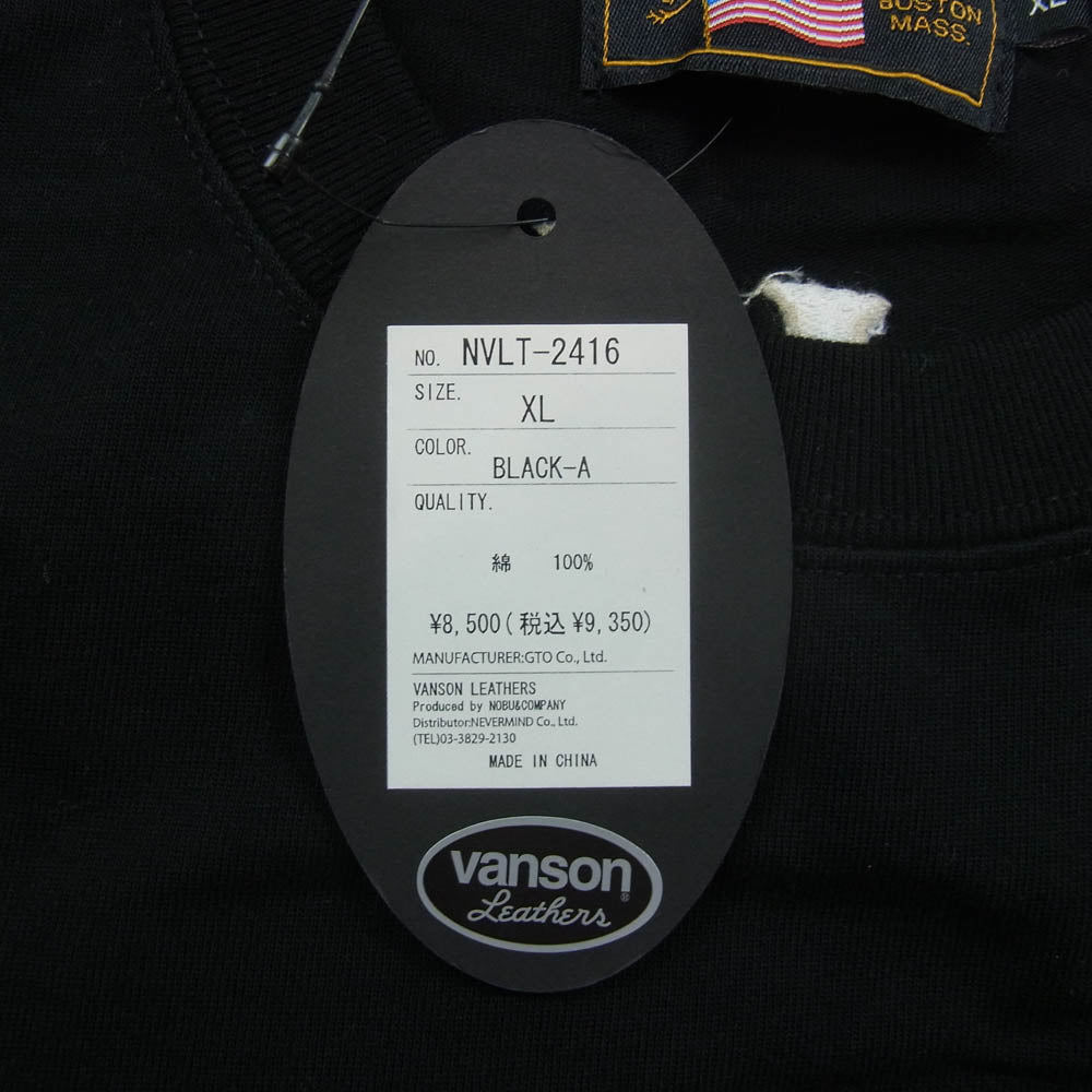 VANSON バンソン 刺繍 天竺 ロングスリーブ カットソー ブラック系 XL【極上美品】【中古】