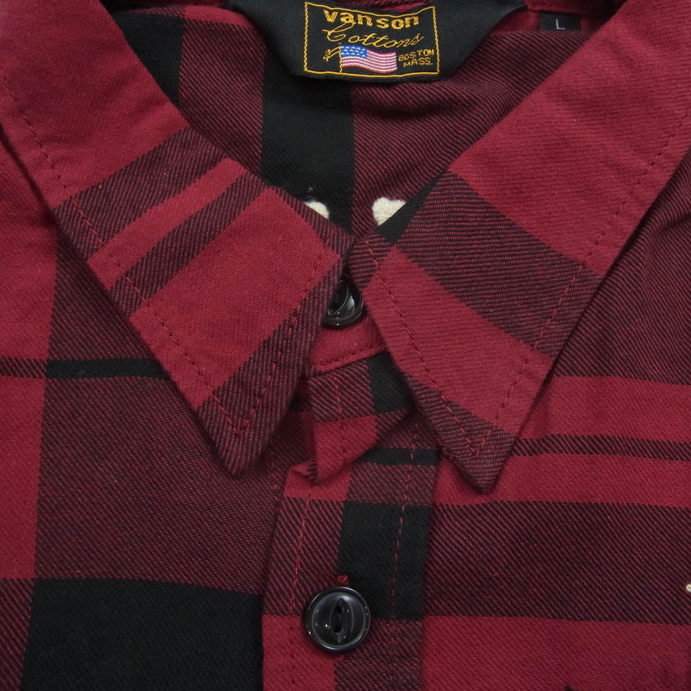 VANSON バンソン ロゴ刺繍 チェック シャツ レッド系 L【中古】