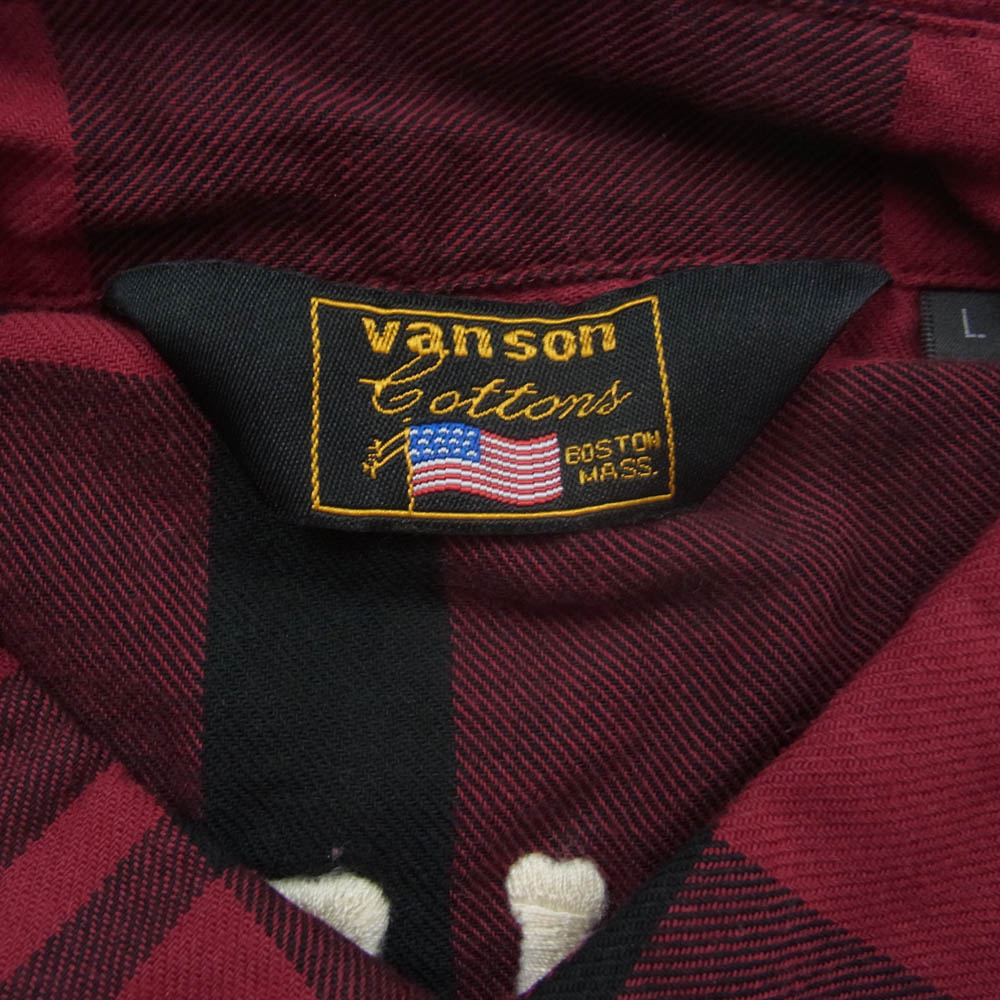 VANSON バンソン ロゴ刺繍 チェック シャツ レッド系 L【中古】