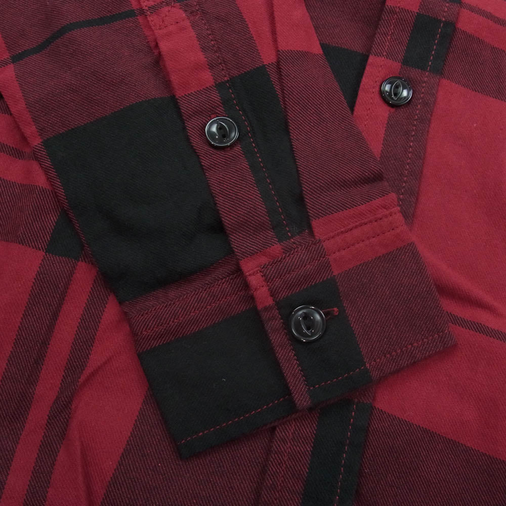 VANSON バンソン ロゴ刺繍 チェック シャツ レッド系 L【中古】
