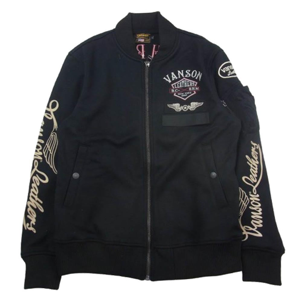 VANSON バンソン 起毛 ボンディング MA-1 スウェット ボンバー ジャケット ブラック系 L【美品】【中古】