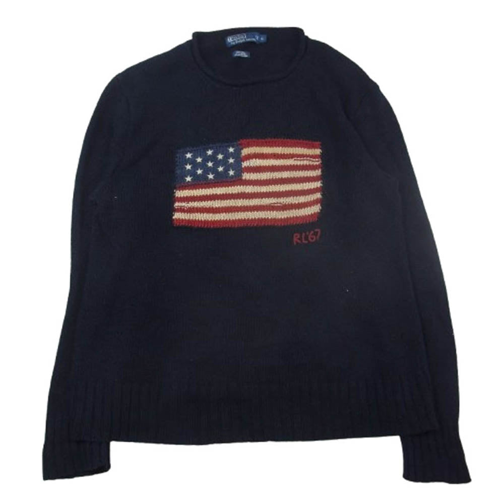 POLO RALPH LAUREN ポロ・ラルフローレン 星条旗 クルーネック ニット セーター ネイビー系 L【中古】