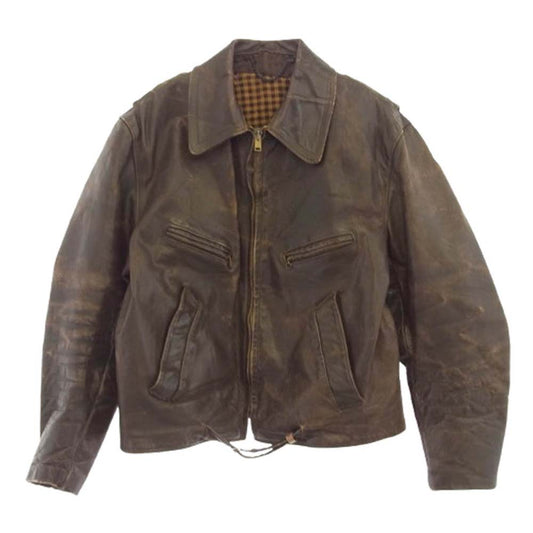 ヴィンテージ ヴィンテージ 30s～40s AEROジップ コの字 シングル ライダース レザー ジャケット ブラウン系 サイズ不明【中古】