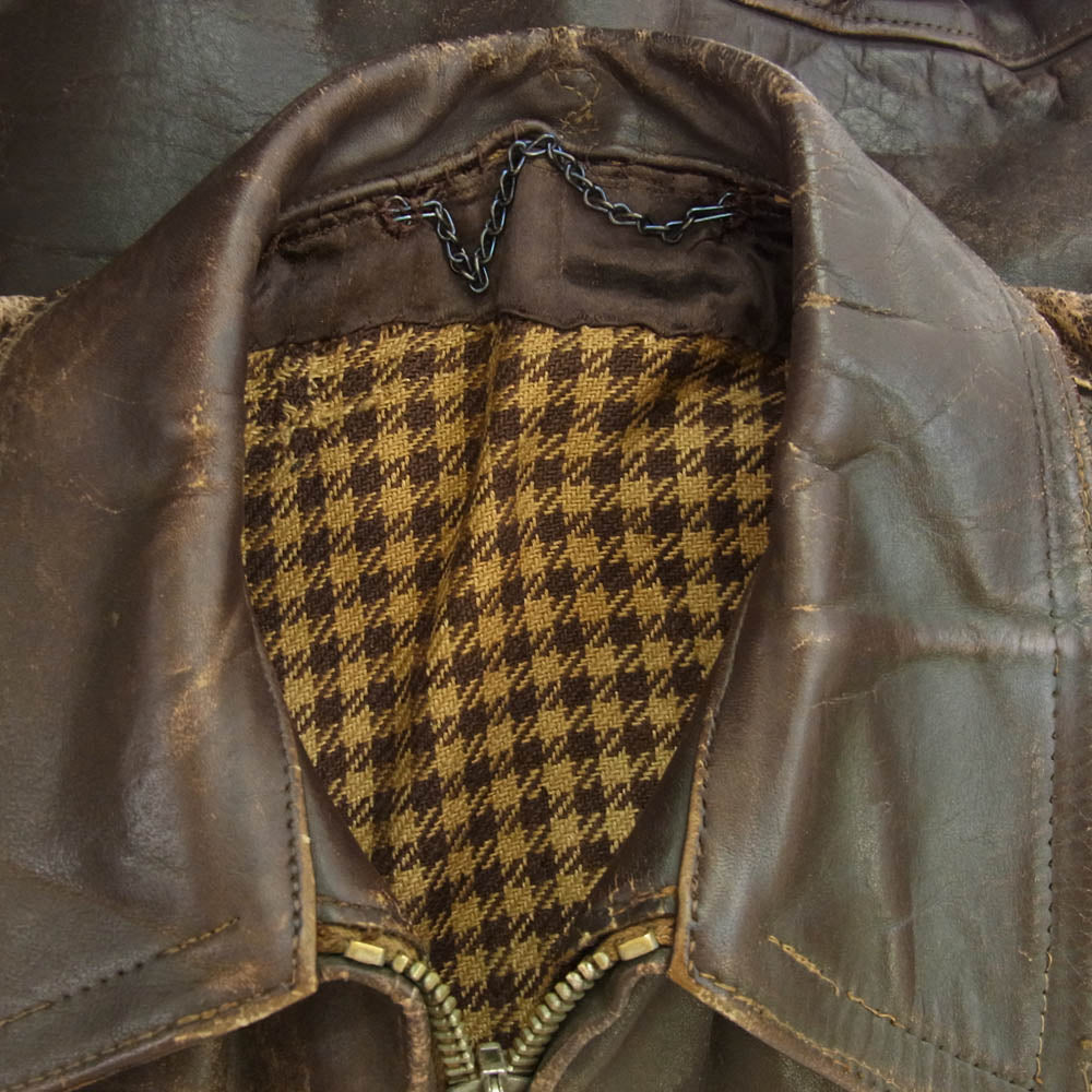 ヴィンテージ ヴィンテージ 30s～40s AEROジップ コの字 シングル ライダース レザー ジャケット ブラウン系 サイズ不明【中古】