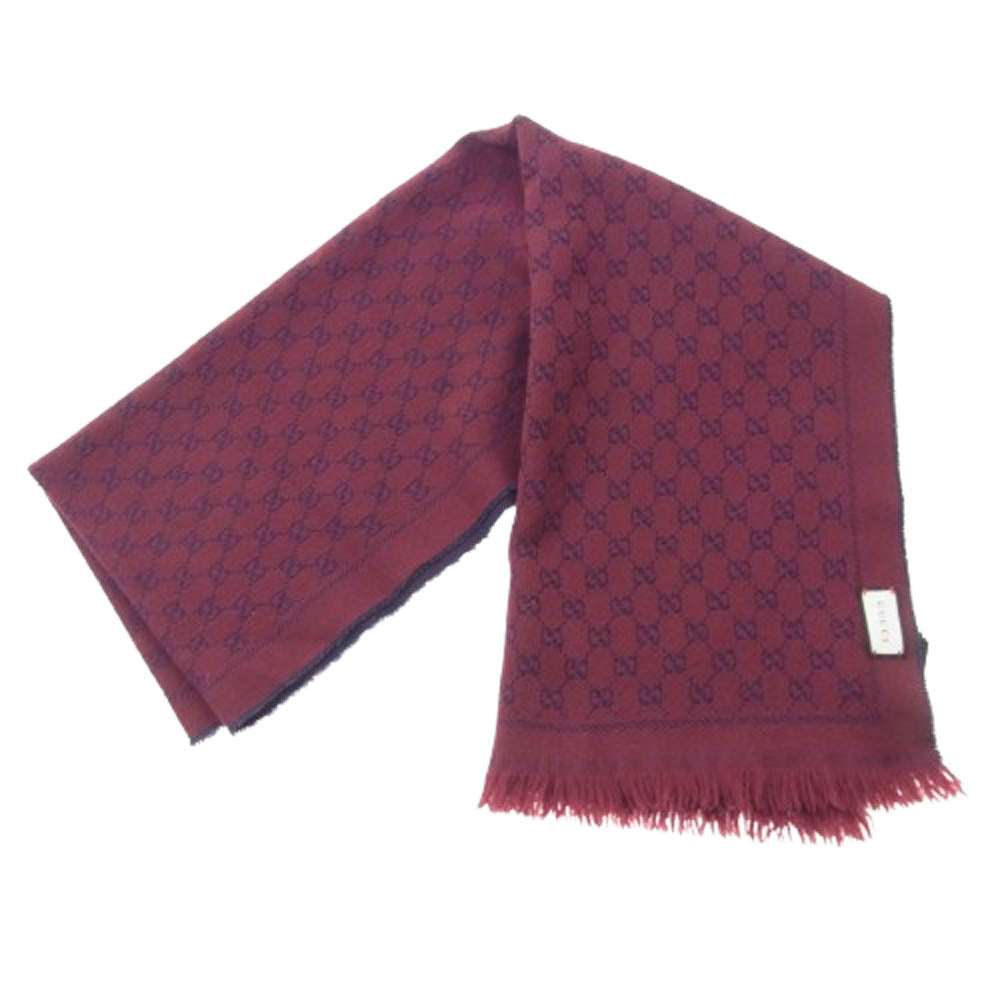 GUCCI グッチ 433854 4G200 GGロゴ 総柄 ジャカードウール スカーフ マフラー ワインレッド系【中古】