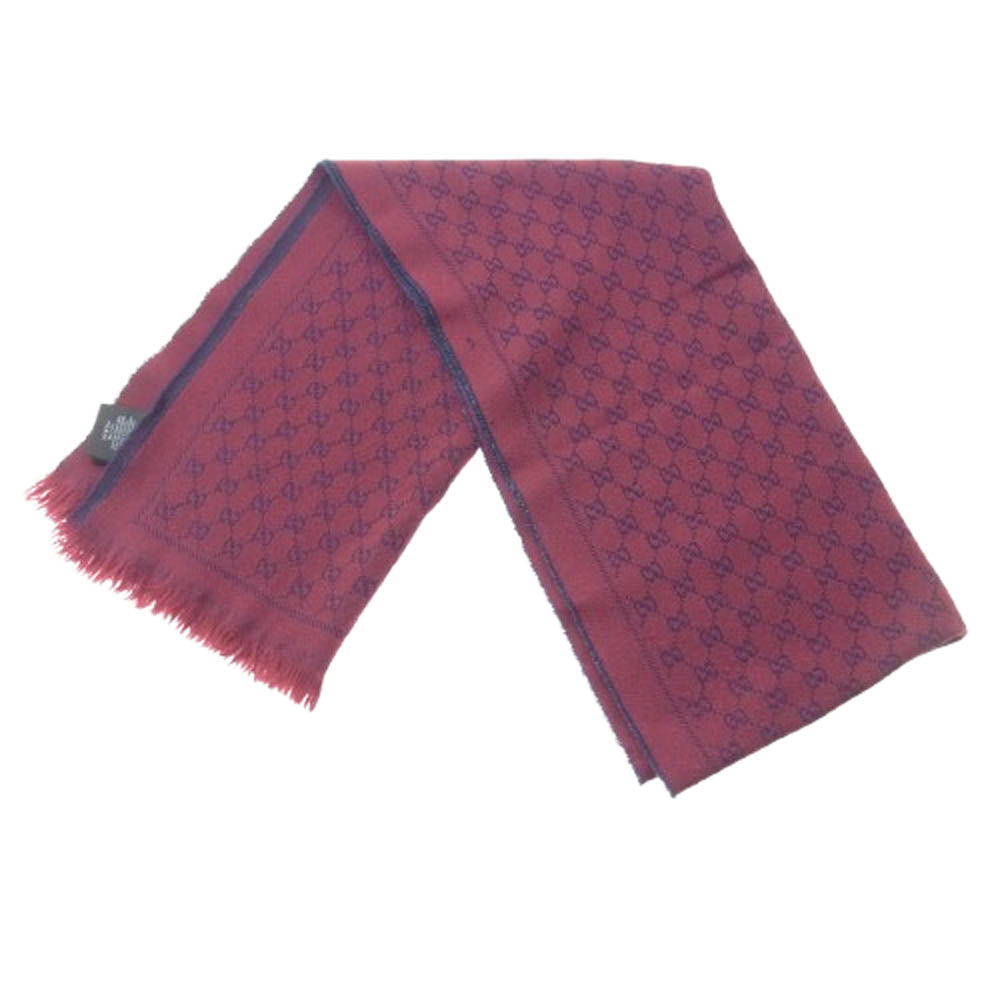 GUCCI グッチ 433854 4G200 GGロゴ 総柄 ジャカードウール スカーフ マフラー ワインレッド系【中古】