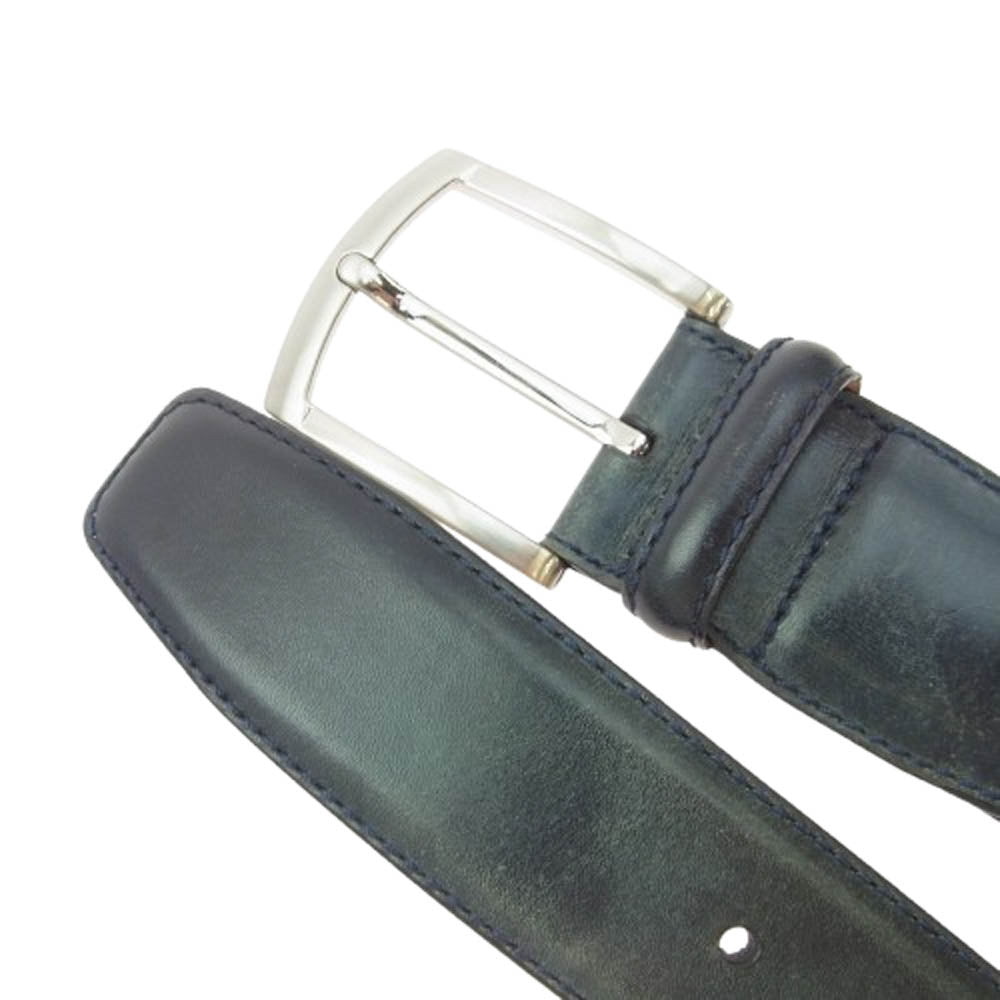 マグナーニ 1538 スペイン製 スクエアバックル レザー ベルト カーキ系 42【中古】
