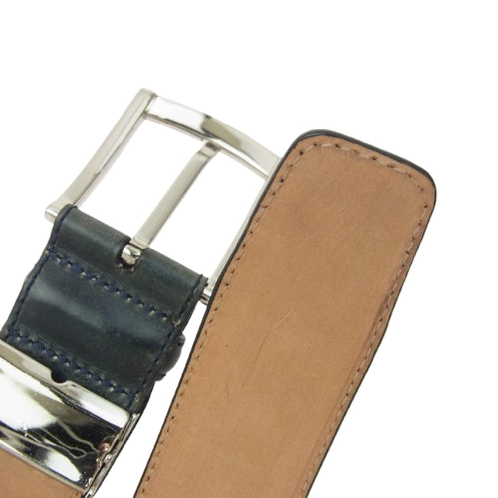 マグナーニ 1538 スペイン製 スクエアバックル レザー ベルト カーキ系 42【中古】