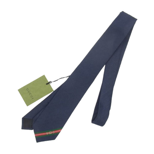 GUCCI グッチ 624057 4E002 ダブルG ＆ホースビット GG柄 ネクタイ ネイビー系【新古品】【未使用】【中古】