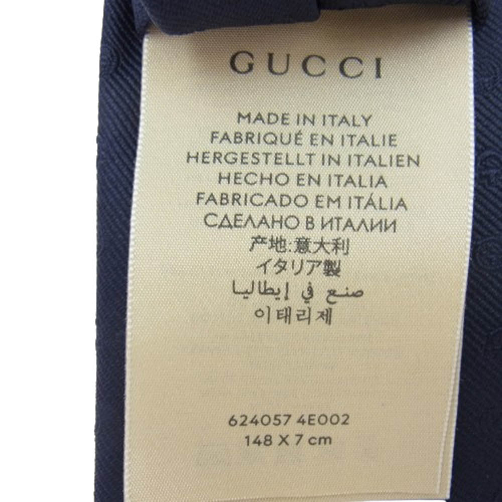 GUCCI グッチ 624057 4E002 ダブルG ＆ホースビット GG柄 ネクタイ ネイビー系【新古品】【未使用】【中古】