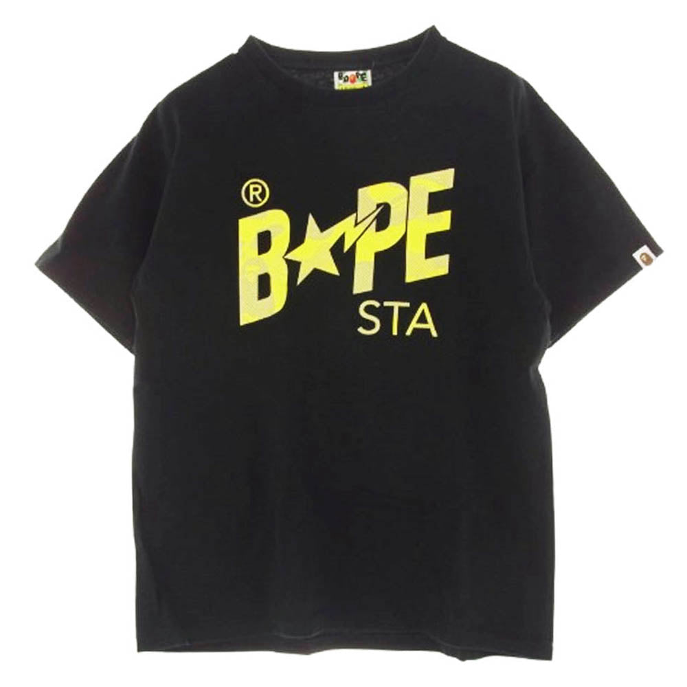 A BATHING APE アベイシングエイプ BAPE STA ベイプスタ ロゴ 半袖 Tシャツ イエローカモ L ブラック系 L【中古】
