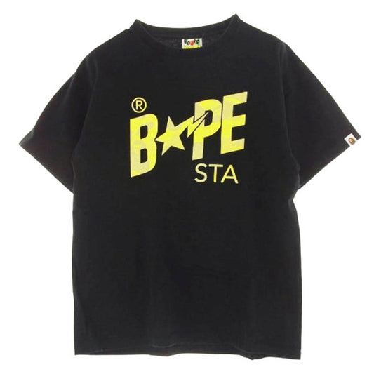 A BATHING APE アベイシングエイプ BAPE STA ベイプスタ ロゴ 半袖 Tシャツ イエローカモ L ブラック系 L【中古】
