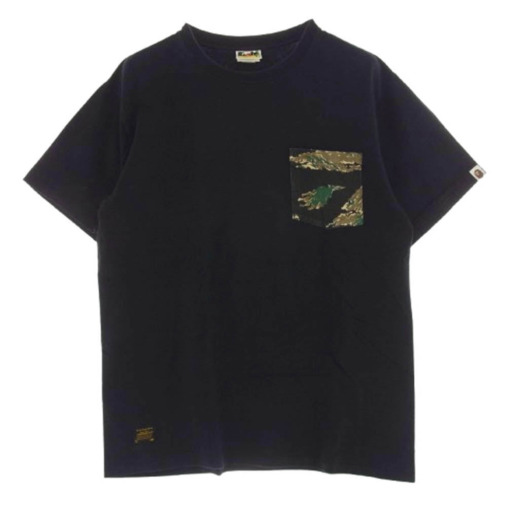 A BATHING APE アベイシングエイプ タイガーカモ ポケット 半袖 Tシャツ L ブラック系 L【中古】