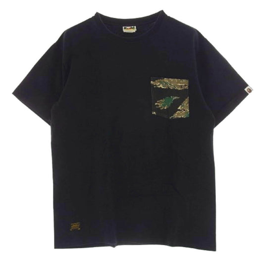 A BATHING APE アベイシングエイプ タイガーカモ ポケット 半袖 Tシャツ L ブラック系 L【中古】