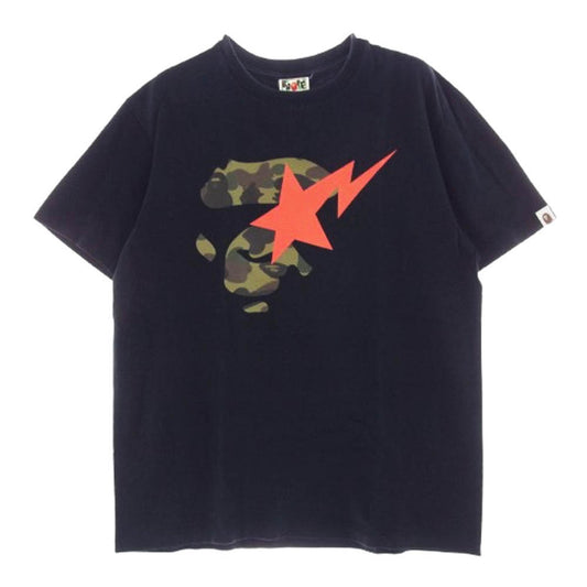 A BATHING APE アベイシングエイプ ABC CAMO Ape Face STA Tee エイプ フェイス スタ 半袖 Tシャツ グリーンカモ L ブラック系 L【中古】