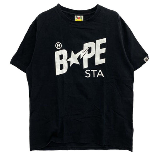 A BATHING APE アベイシングエイプ BAPE STA ベイプスタ ロゴ 半袖 Tシャツ 黒白 L ブラック系 L【中古】