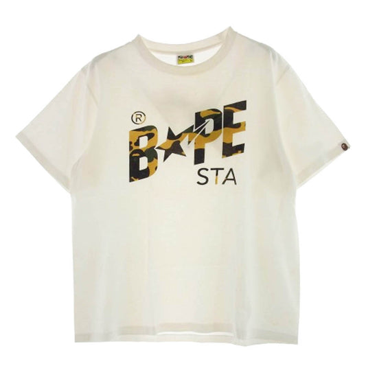 A BATHING APE アベイシングエイプ BAPE Pigment 1st camo Bapesta Tee ピグメント ファーストカモ ベイプスタ ロゴ 半袖 Tシャツ イエローカモ L ホワイト系 L【中古】