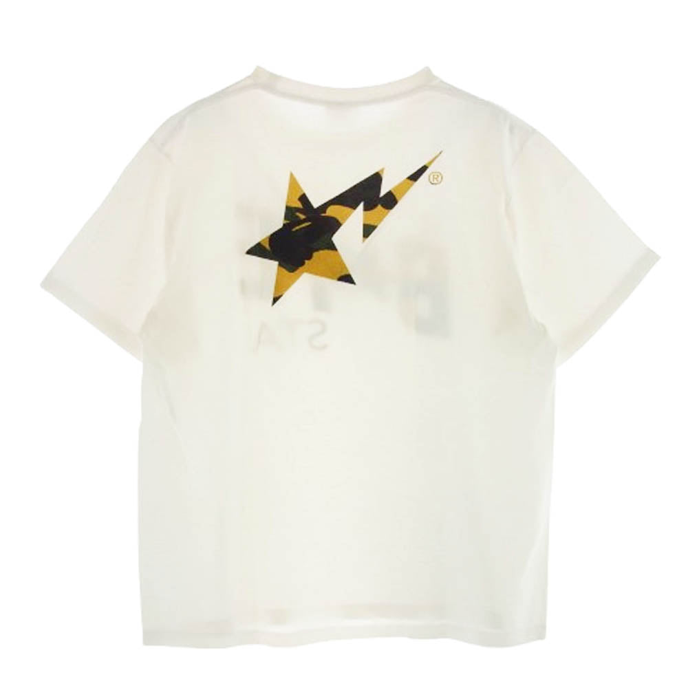 A BATHING APE アベイシングエイプ BAPE Pigment 1st camo Bapesta Tee ピグメント ファーストカモ ベイプスタ ロゴ 半袖 Tシャツ イエローカモ L ホワイト系 L【中古】