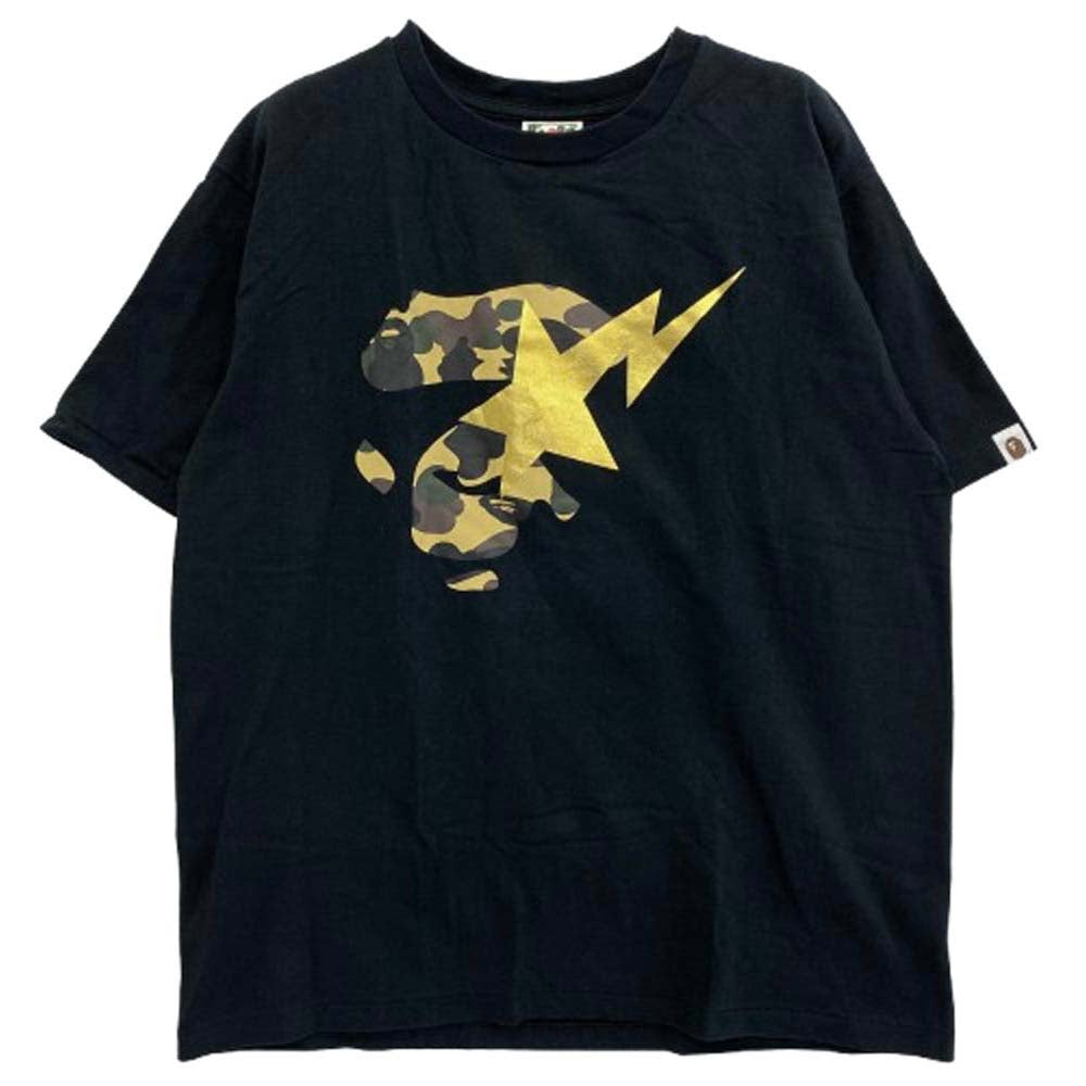 A BATHING APE アベイシングエイプ ABC CAMO Ape Face STA Tee エイプ フェイス スタ 半袖 Tシャツ ベージュカモ L ブラック系 L【中古】