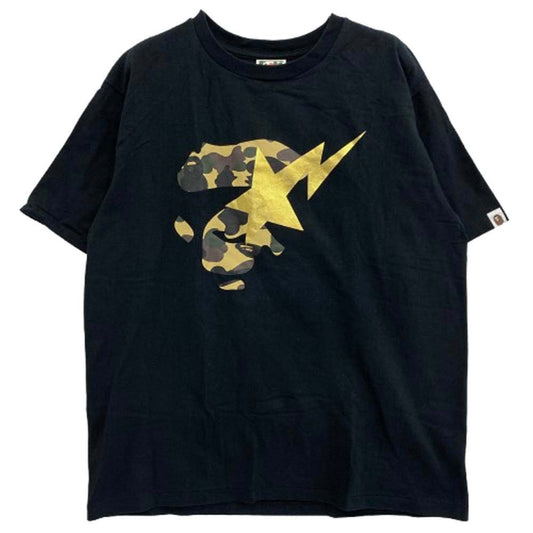 A BATHING APE アベイシングエイプ ABC CAMO Ape Face STA Tee エイプ フェイス スタ 半袖 Tシャツ ベージュカモ L ブラック系 L【中古】