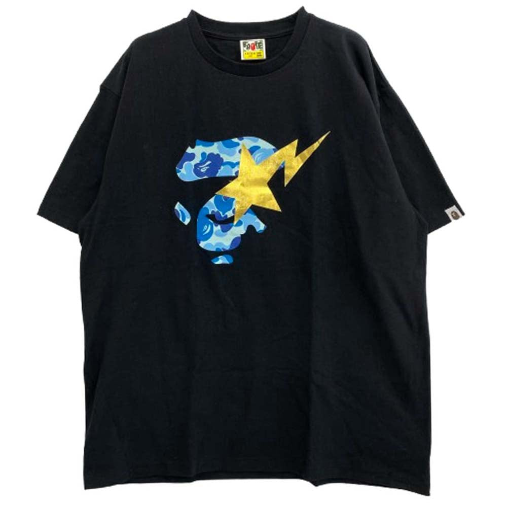 A BATHING APE アベイシングエイプ ABC CAMO Ape Face STA Tee エイプ フェイス スタ 半袖 Tシャツ ブルーカモ 2XL ブラック系 XXL【中古】