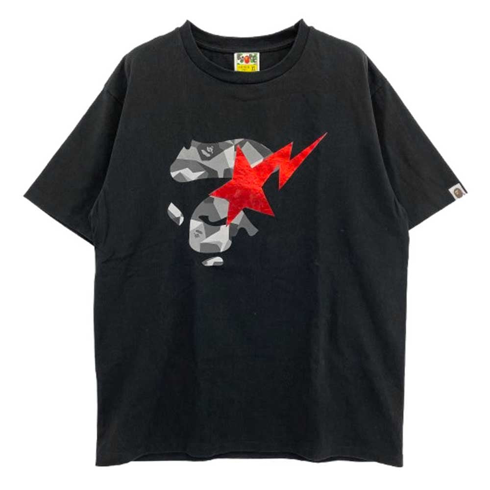 A BATHING APE アベイシングエイプ ABC CAMO Ape Face STA Tee エイプ フェイス スタ 半袖 Tシャツ グレーカモ XL ブラック系 XL【美品】【中古】