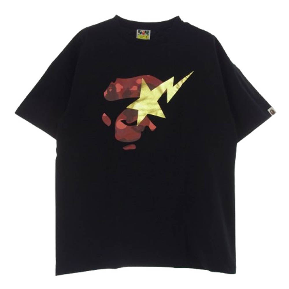 A BATHING APE アベイシングエイプ ABC CAMO Ape Face STA Tee エイプ フェイス スタ 半袖 Tシャツ レッドカモ XL ブラック系 XL【美品】【中古】