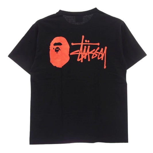 A BATHING APE アベイシングエイプ × STUSSY ILL COLLABORATION ステューシー コラボレーション 刺繍 半袖 Tシャツ L ブラック系 L【中古】