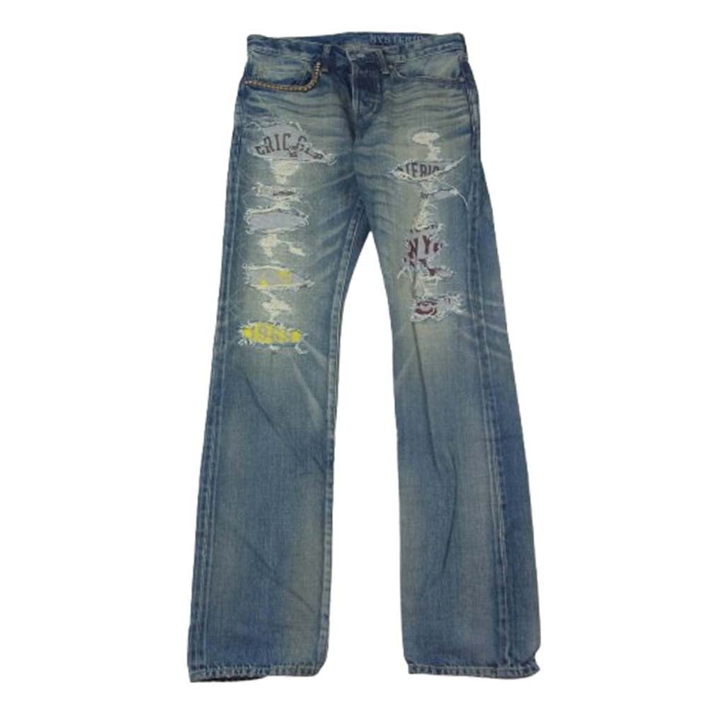 HYSTERIC GLAMOUR ヒステリックグラマー 02221AP04 CPR加工 デニム ストレート スリム スタッズデニム パンツ インディゴブルー系 30【中古】