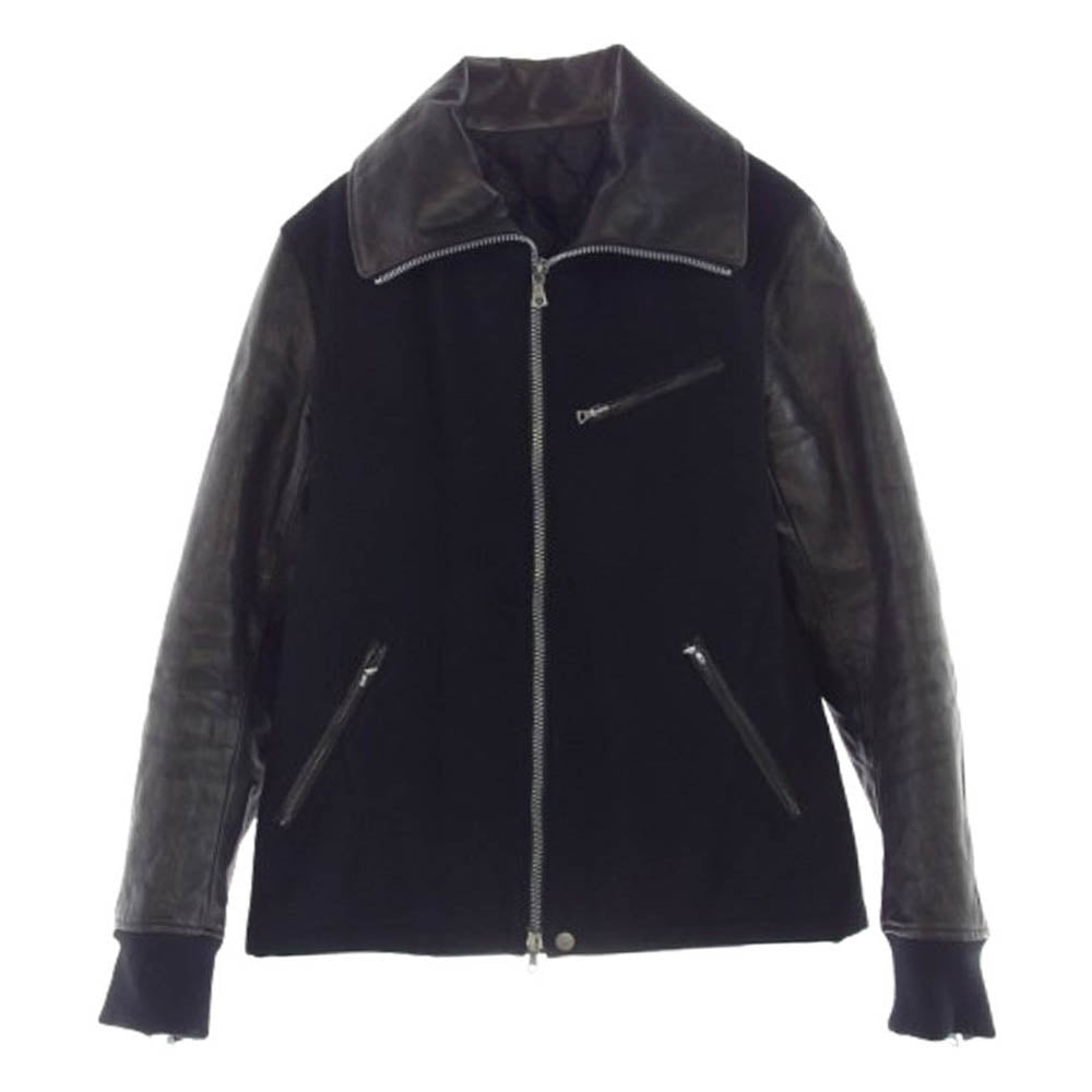 ISAMUKATAYAMA BACKLASH イサムカタヤマバックラッシュ 15AW 1547-01 SOS MYRTILLE ホース レザー ウール ジップ アップ ブルゾン ブラック系 L【中古】