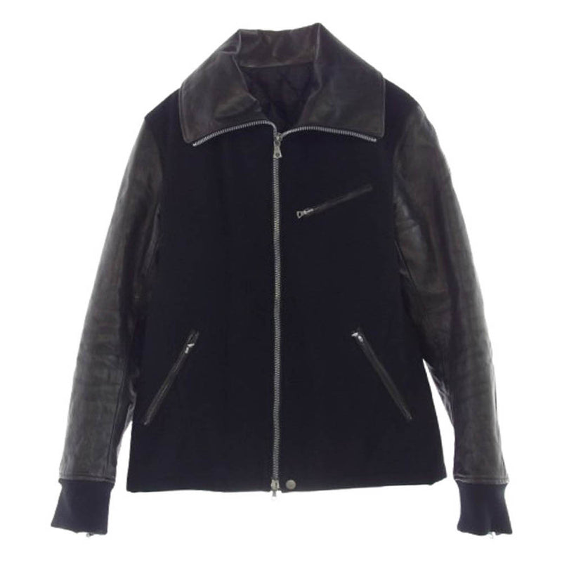 ISAMUKATAYAMA BACKLASH イサムカタヤマバックラッシュ 15AW 1547-01 SOS MYRTILLE ホース レザー ウール ジップ アップ ブルゾン ブラック系 L【中古】