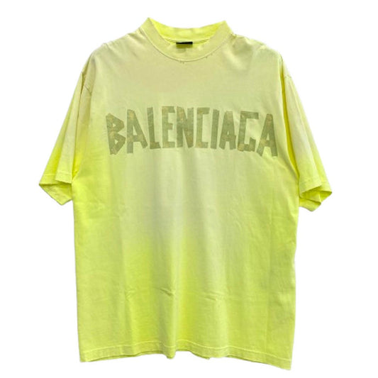 BALENCIAGA バレンシアガ 23SS 739784 TOVA9 テープロゴプリント ダメージ加工 半袖Tシャツ イエロー系 M【中古】