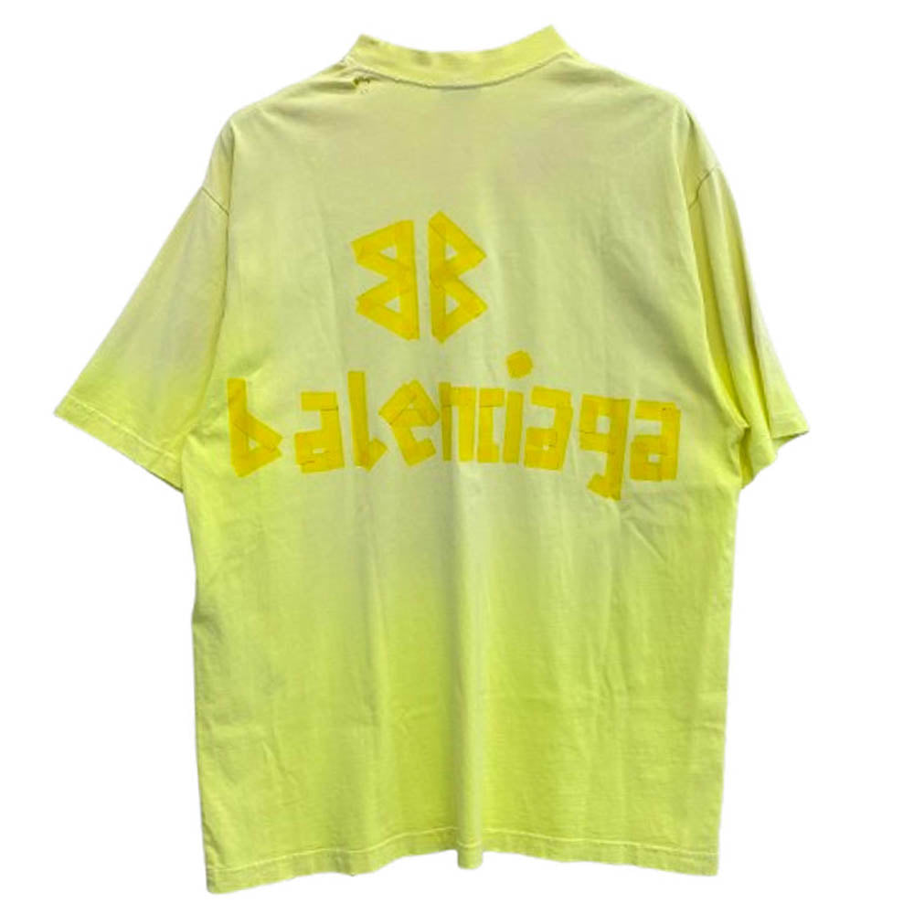 BALENCIAGA バレンシアガ 23SS 739784 TOVA9 テープロゴプリント ダメージ加工 半袖Tシャツ イエロー系 M【中古】