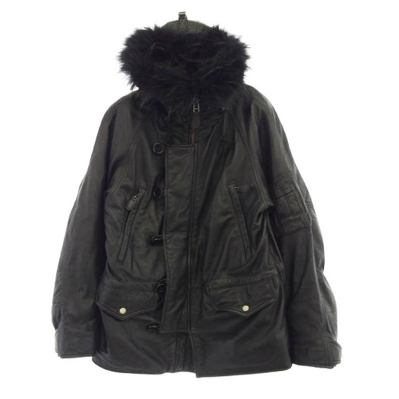 KADOYA カドヤ N-3 BR M.I.R SPEC レザー N-3B ファーフードコート ジャケット ブラック系 M【中古】