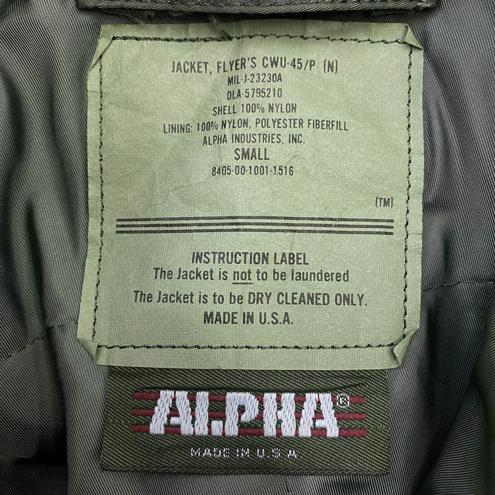 ALPHA アルファ 8405-00-1001-1516 USA製 CWU-45/P Flight Jacket フライト ジャケット カーキ系 S【中古】