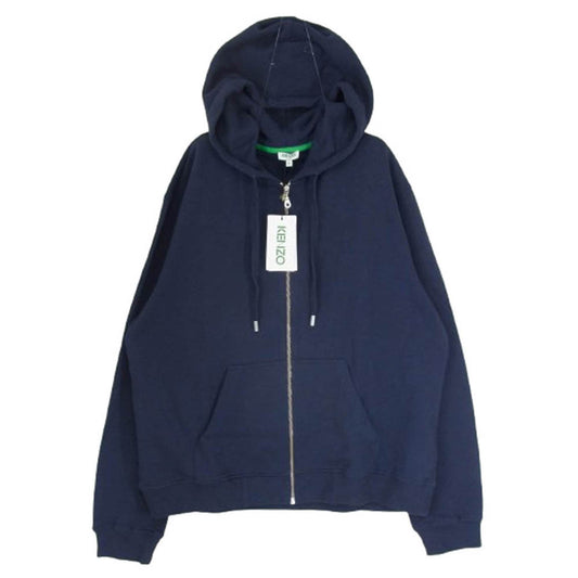 KENZO ケンゾー F855BL7214XA TYGER HOODIE ZIP バックタイガー刺繍 フルジップ パーカー ネイビー系 XL【美品】【中古】