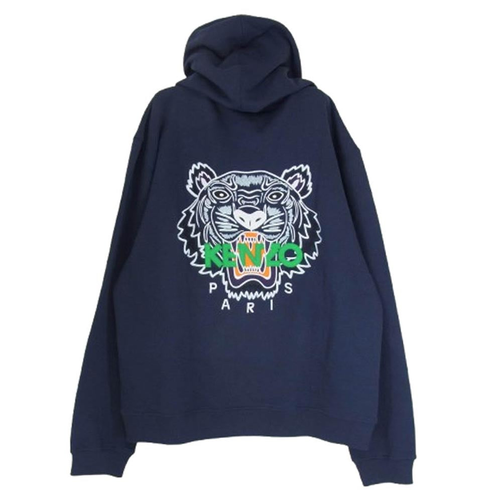 KENZO ケンゾー F855BL7214XA TYGER HOODIE ZIP バックタイガー刺繍 フルジップ パーカー ネイビー系 XL【美品】【中古】
