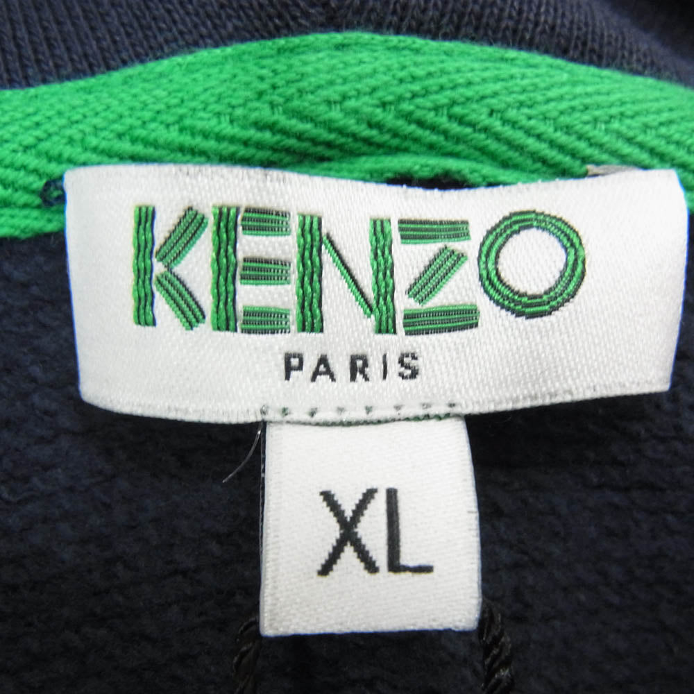 KENZO ケンゾー F855BL7214XA TYGER HOODIE ZIP バックタイガー刺繍 フルジップ パーカー ネイビー系 XL【美品】【中古】