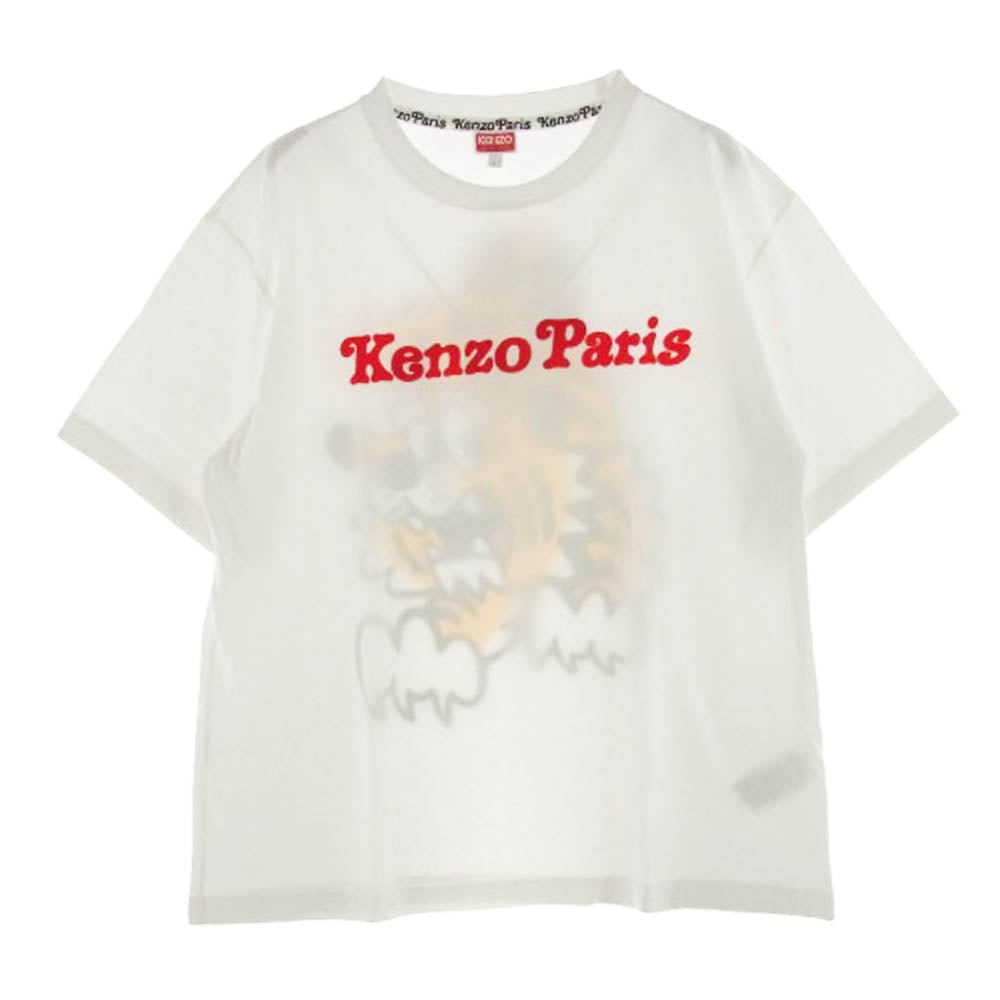 KENZO ケンゾー FF55TS5474SG VERDY COLLECTION OVERSIZE TSHIRT バックタイガープリント フロッキー ロゴ 半袖Tシャツ ホワイト系 L【中古】