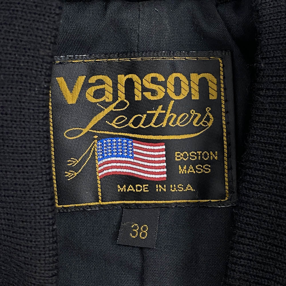 VANSON バンソン TJV 38 LEATHER JACKET ワッペン レザー ジャケット ブラック系 グレー系 38【中古】